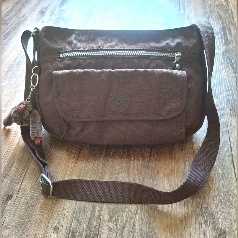 Kipling Syro Brown Crossbody Bag with Monkey Keychain Like New